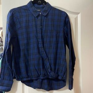 Madewell Wrap-Front Shirt Blue Arion Plaid Hi Lo